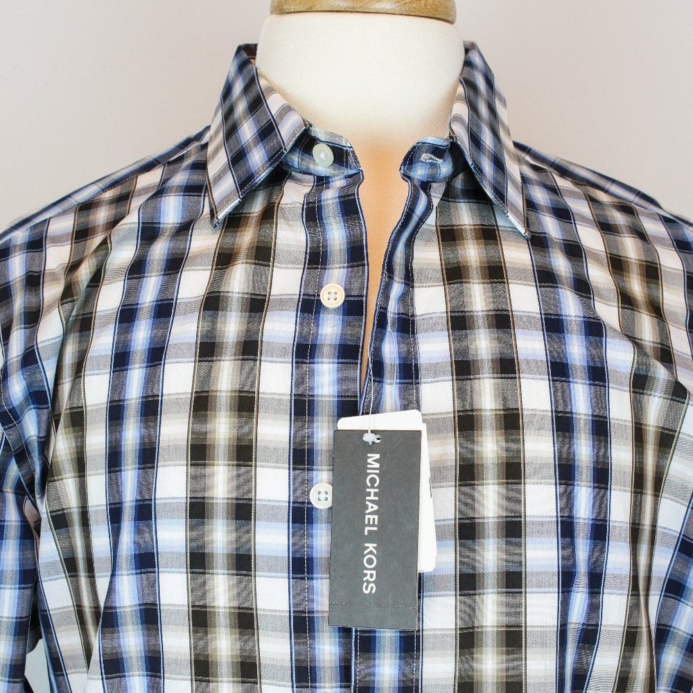 Michael Kors Long-Sleeve Cotton Checkered Button Down Shirt M Medium NWT